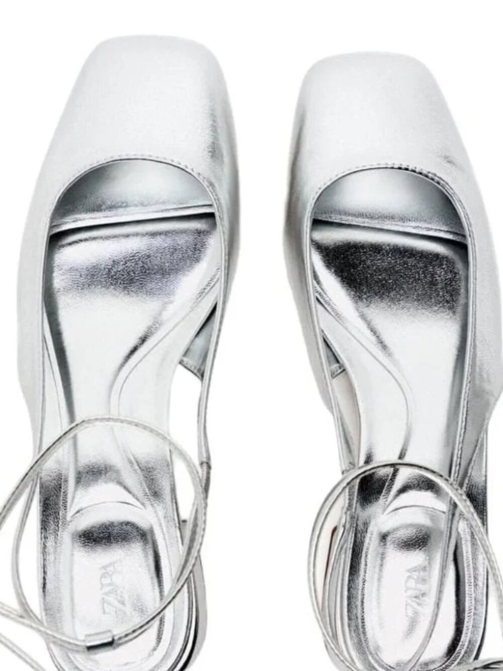 Zara Block Heel Ballerina Square Toe Slingback Heels Silver Size 40/9-9.5 - Picture 7 of 16